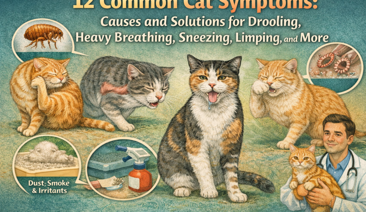 Cat Symptoms, Sneezing, Limping, cat drooling, Cats heavy breathing