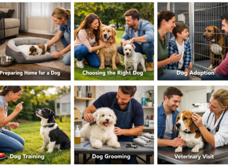 first time dog owner sitting with puppy and dog supplies getting started with dogs guide