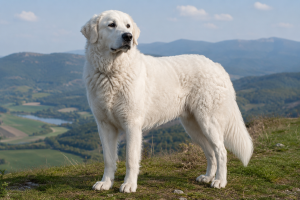 Majestic dog on a hillside ridge