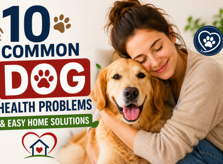 Dog health problems guide showing a loving girl hugging her dog with easy home solutions and dog care tips