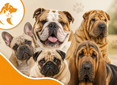 Wrinkly dog breeds collage design