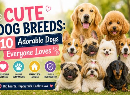 A collection of cute dog breeds including a Golden Retriever, Poodle, Corgi, French Bulldog, Pomeranian, Beagle, Pug, Shih Tzu, and Dachshund in a cheerful park setting.