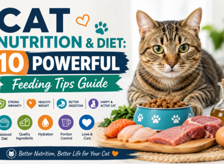 Cat nutrition and diet guide with healthy food, balanced meals, hydration, and feeding tips.