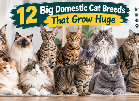 12 big domestic cat breeds that grow huge, including Maine Coon, Ragdoll, Bengal, Savannah, Siberian, and other large cats.