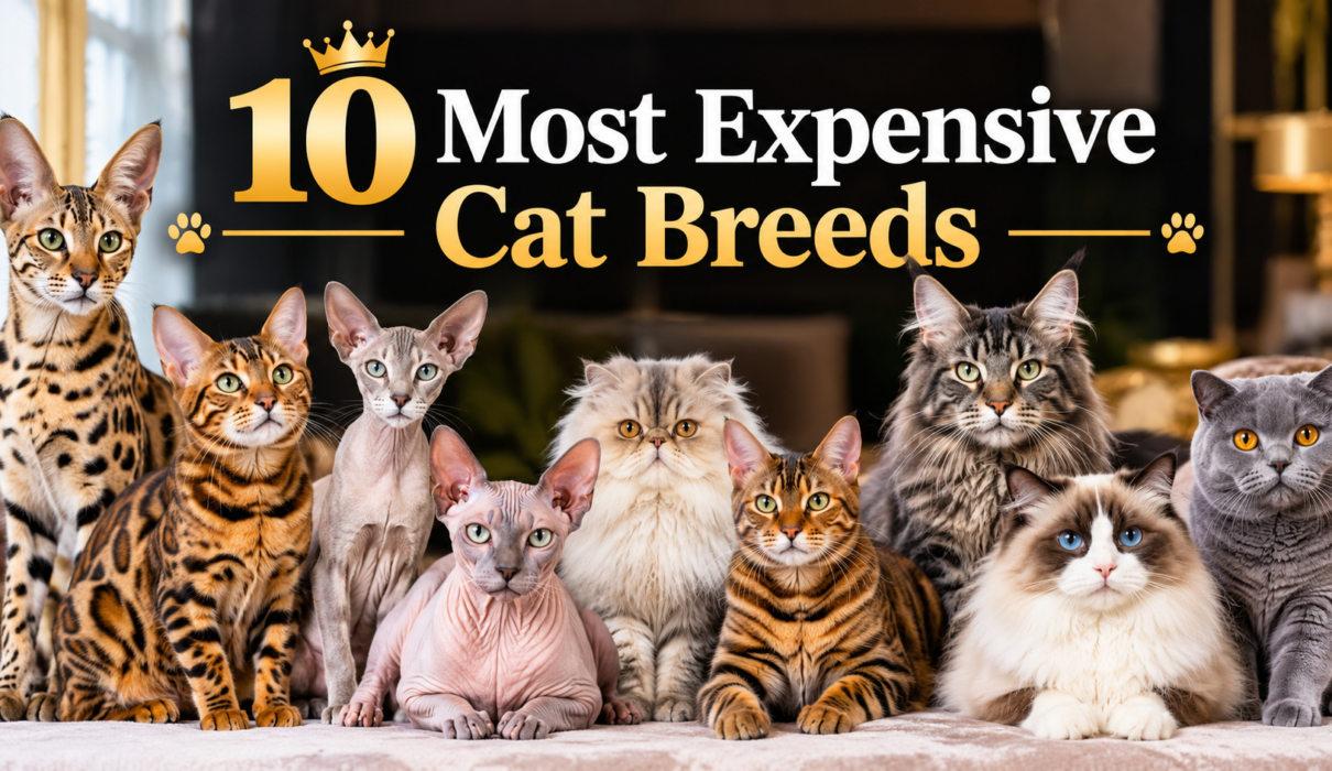 10 most expensive cat breeds in the world including Savannah, Bengal, Sphynx, Persian, Toyger, Maine Coon, Ragdoll, and British Shorthair cats
