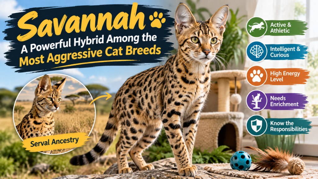 Savannah cat – a powerful hybrid among the most aggressive cat breeds