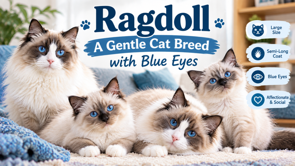 Ragdoll cat breed with blue eyes and a soft semi-long coat