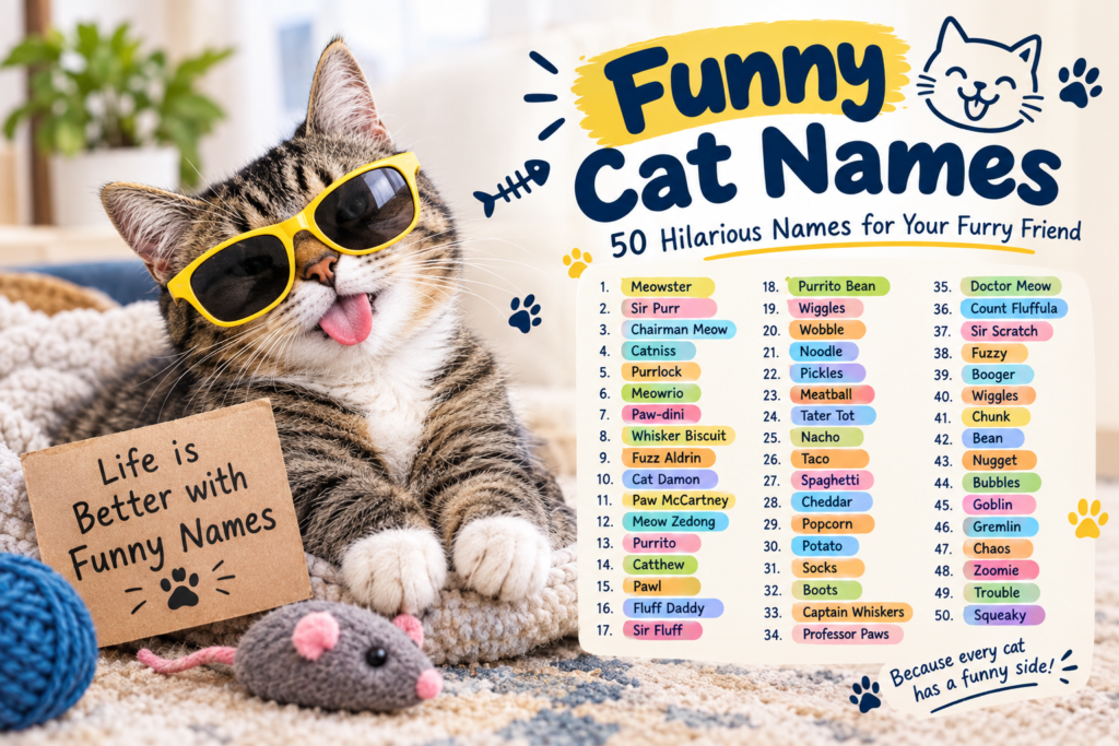 Funny cat names featuring 50 hilarious, creative, and playful names for cats