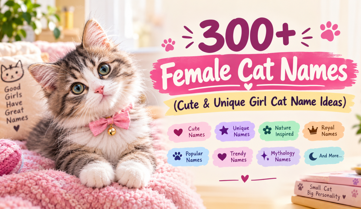 : 300+ female cat names with cute and unique girl cat name ideas featuring an adorable kitten in a pink setting