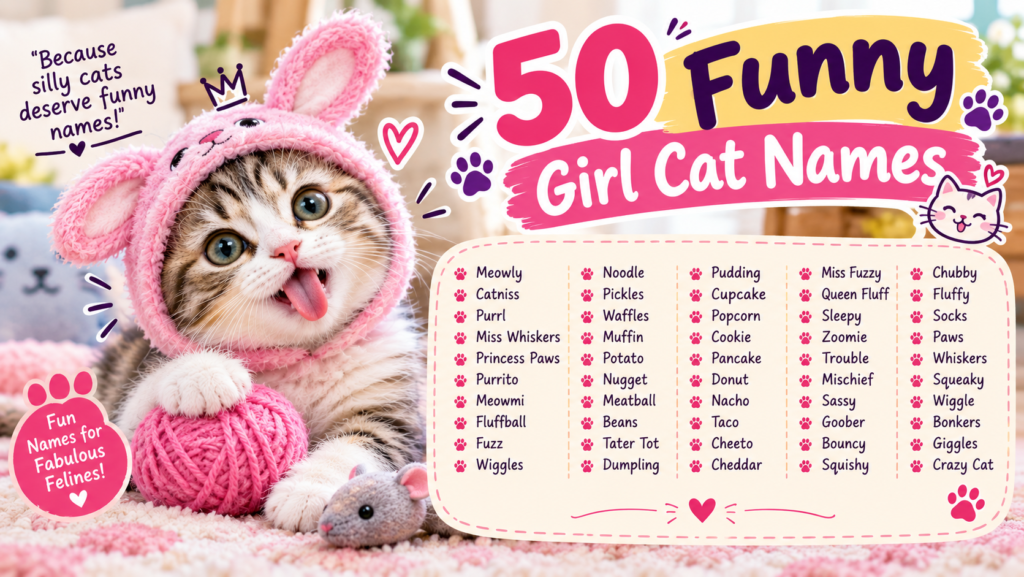 50 funny girl cat names for playful, silly, and mischievous female cats