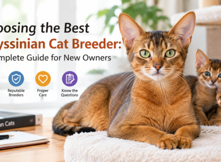 Abyssinian cat with kittens representing a guide to choosing a reputable Abyssinian cat breeder