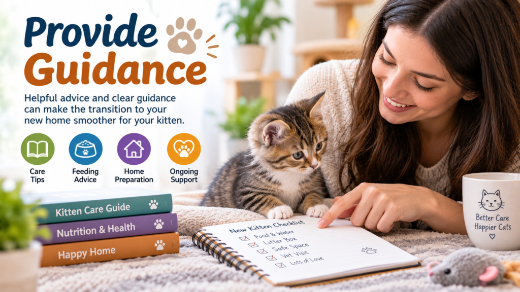 Pet owner providing guidance and care to a kitten at home