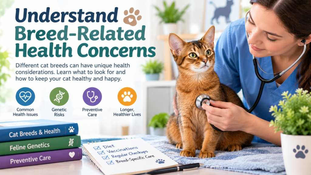 Veterinarian examining an Abyssinian cat to discuss breed-related health concerns