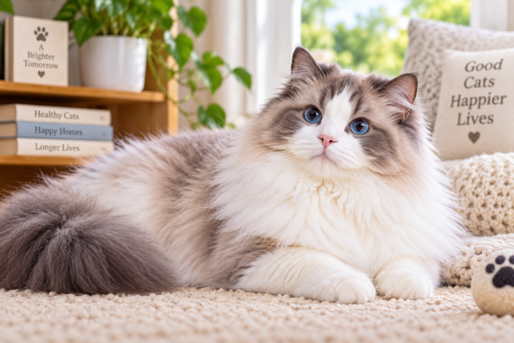 Ragamuffin cat, one of the calmest cat breeds with a long lifespan, cat breeds that live the longest
