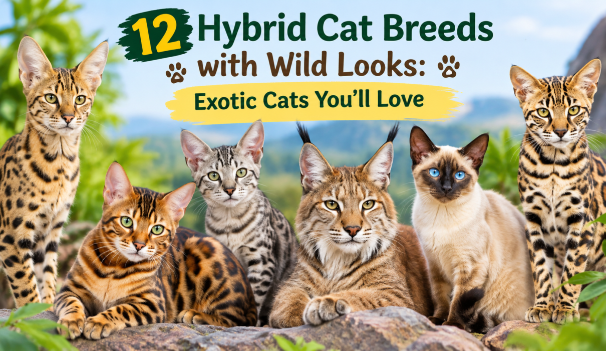 Hybrid cat breeds with wild looks, including exotic cats with spotted and striped coats.