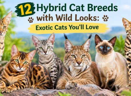 Hybrid cat breeds with wild looks, including exotic cats with spotted and striped coats.
