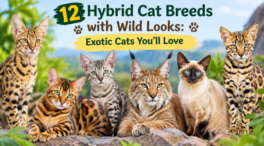 Hybrid cat breeds with wild looks, including exotic cats with spotted and striped coats.