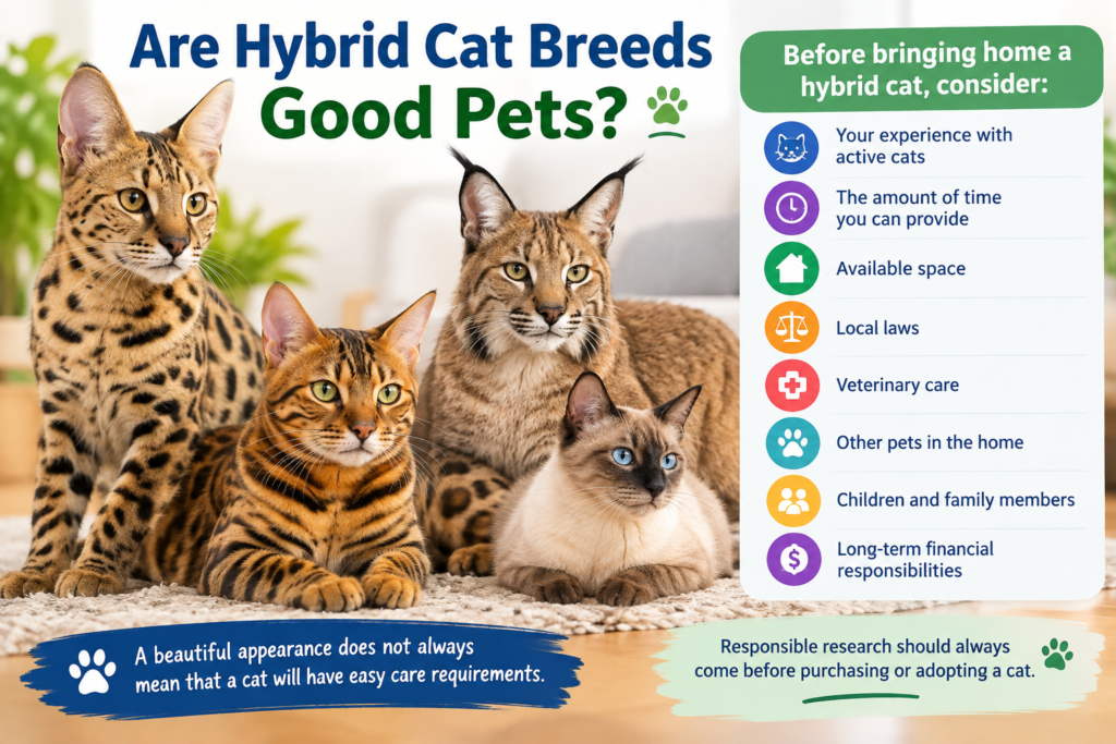 Wild-looking hybrid cat breeds with a checklist of important factors to consider before bringing a hybrid cat home