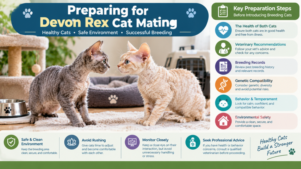 Devon Rex cats preparing for mating in a safe and clean breeding environment