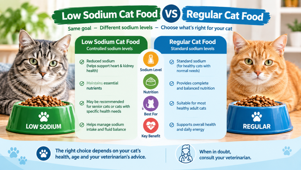 Low sodium cat food vs regular cat food comparison