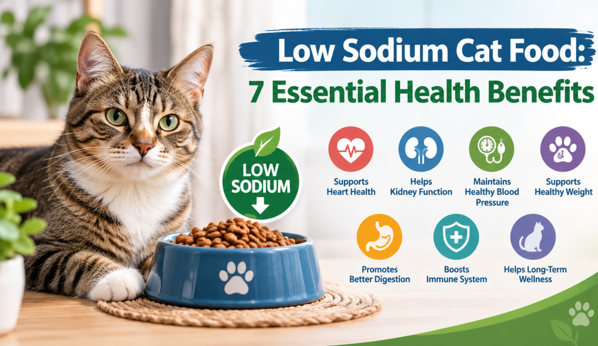 Low sodium cat food with 7 essential health benefits for cats