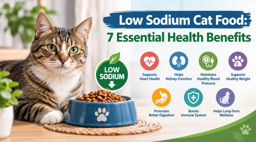 Low sodium cat food with 7 essential health benefits for cats