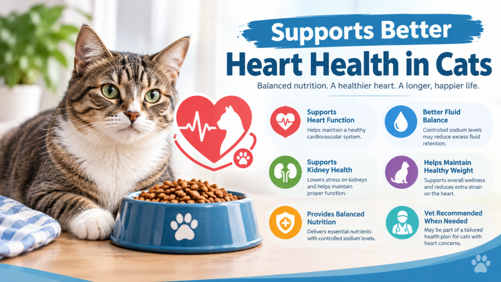 Low sodium cat food supports better heart health in cats
