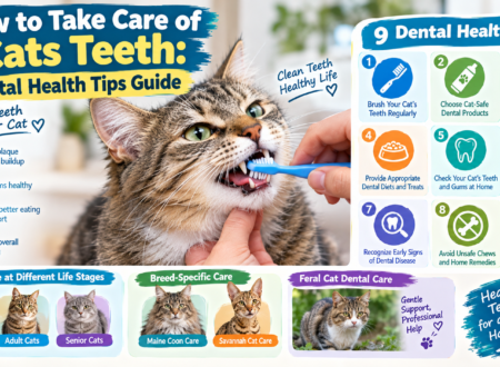 How to take care of cats teeth with nine dental health tips, including brushing, cat-safe dental products, healthy treats, and veterinary checkups or cat care clinic west.