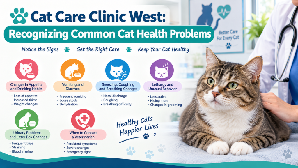 Cat Care Clinic West recognizing common cat health problems and veterinary warning signs.