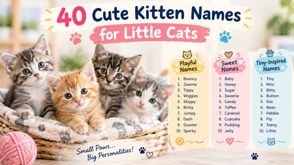 40 cute kitten names for little cats featuring adorable kittens and playful, sweet, and tiny-inspired name ideas