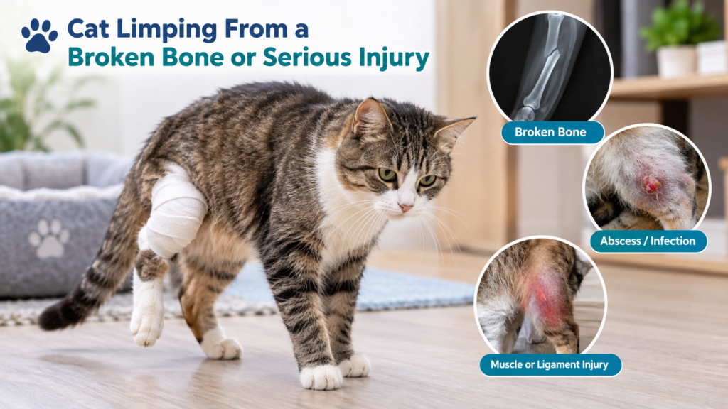 Cat limping from a broken bone or serious injury