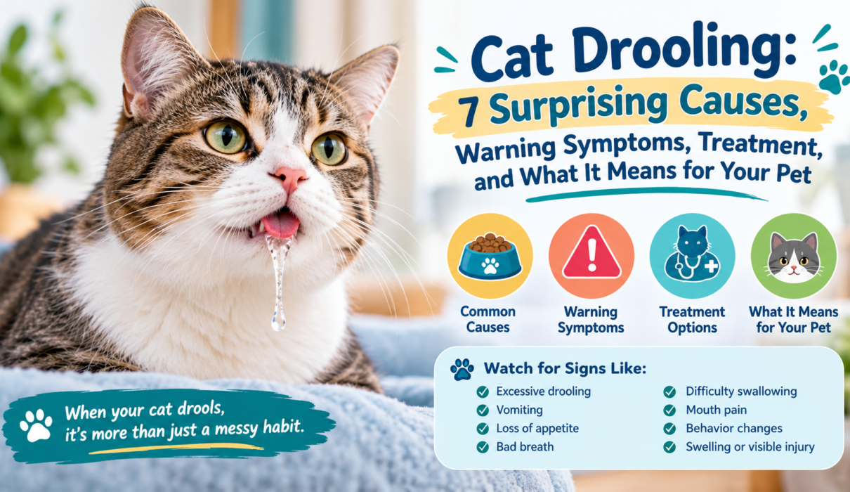 Cat drooling with warning symptoms, causes, and treatment information