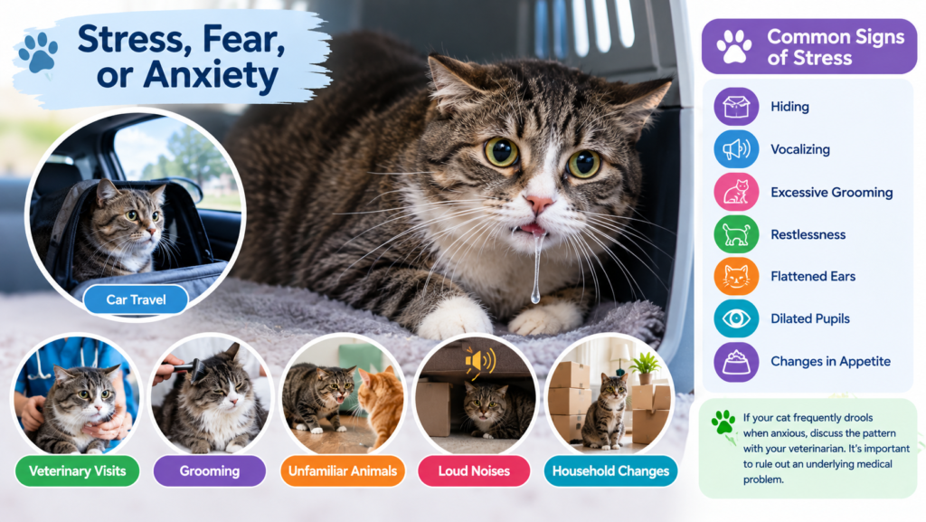 Cat drooling caused by stress, fear, or anxiety