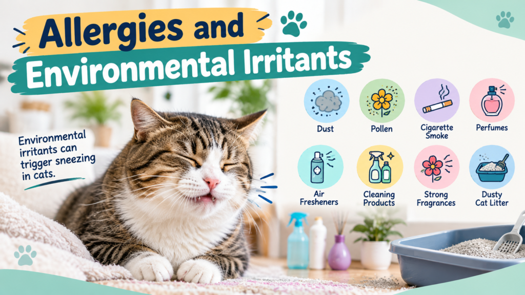Cat sneezing due to allergies and environmental irritants