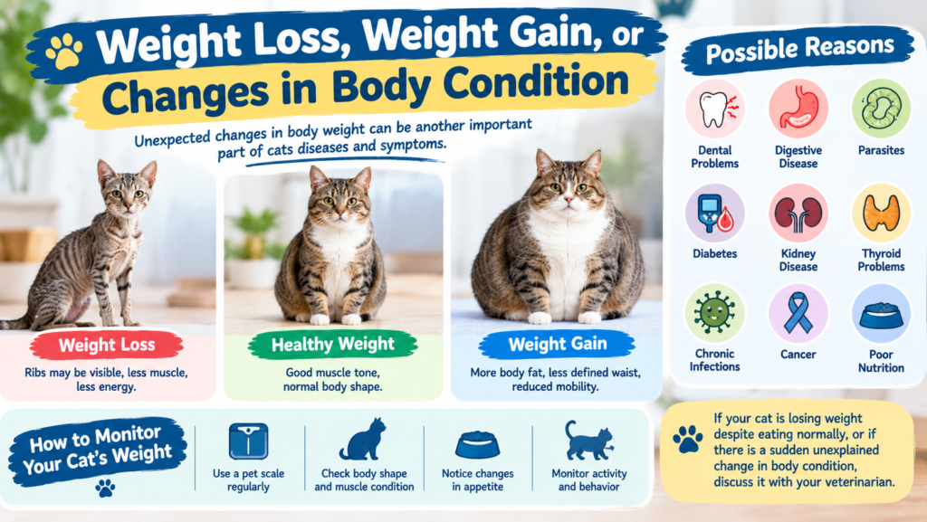 Cat weight loss and weight gain as signs of changes in body condition and possible disease