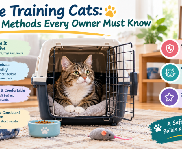 Tabby cat relaxing on soft bedding inside an open pet carrier in a cozy living room, illustrating safe crate training with treats, comfort, and positive reinforcement or can you crate train a cat.