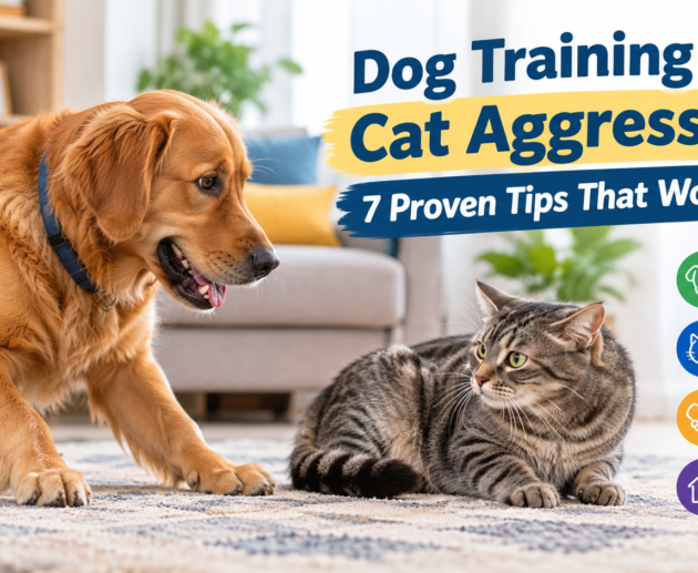 Dog Training for Cat Aggression: 7 Proven Tips That Work Fast — a golden retriever and gray tabby cat practicing calm behavior together indoors.