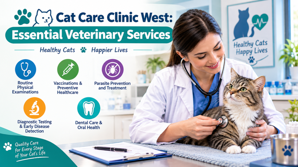 Cat Care Clinic West veterinarian examining a cat and providing essential veterinary services.