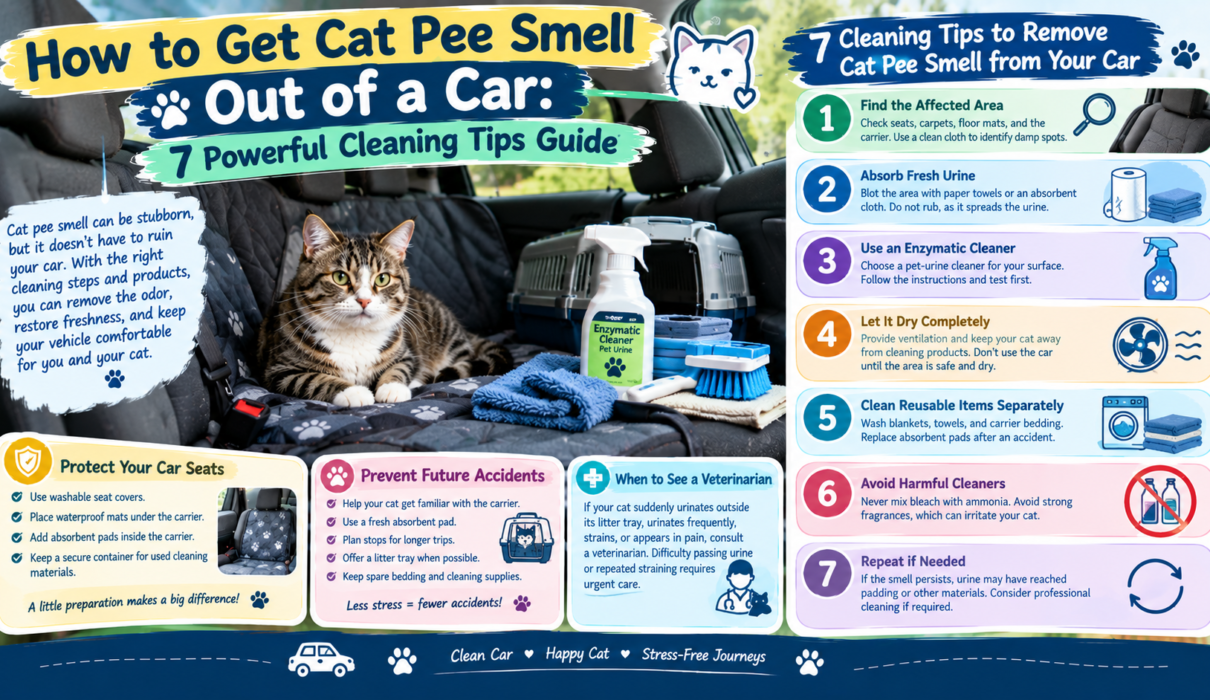 Cleaning cat urine stains and odor from a car seat to keep the vehicle fresh and odor-free.