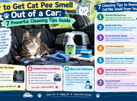Cleaning cat urine stains and odor from a car seat to keep the vehicle fresh and odor-free.
