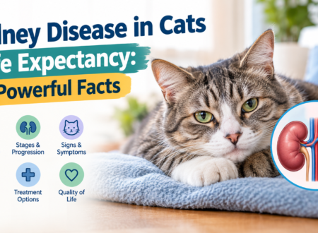 Kidney disease in cats life expectancy with a tabby cat and kidney anatomy illustration